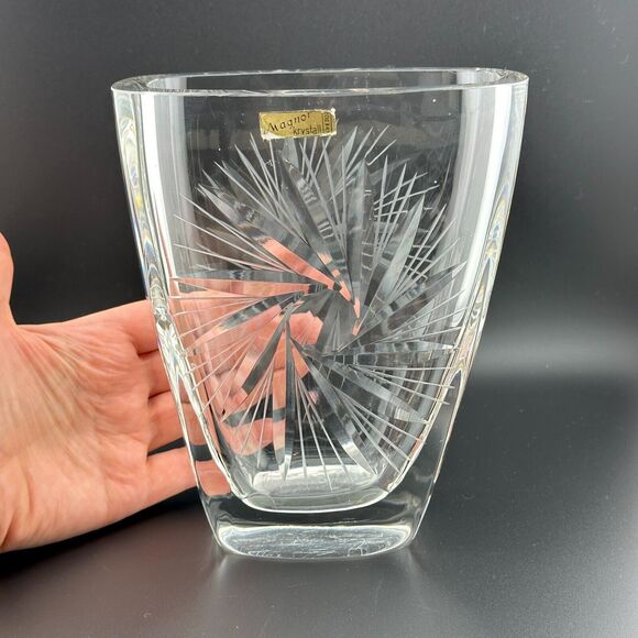 Magnor Krystall Norway Clear Crystal Vase Cut Pinwheel 7" H Thick Walls VTG MCM - Picture 13 of 14